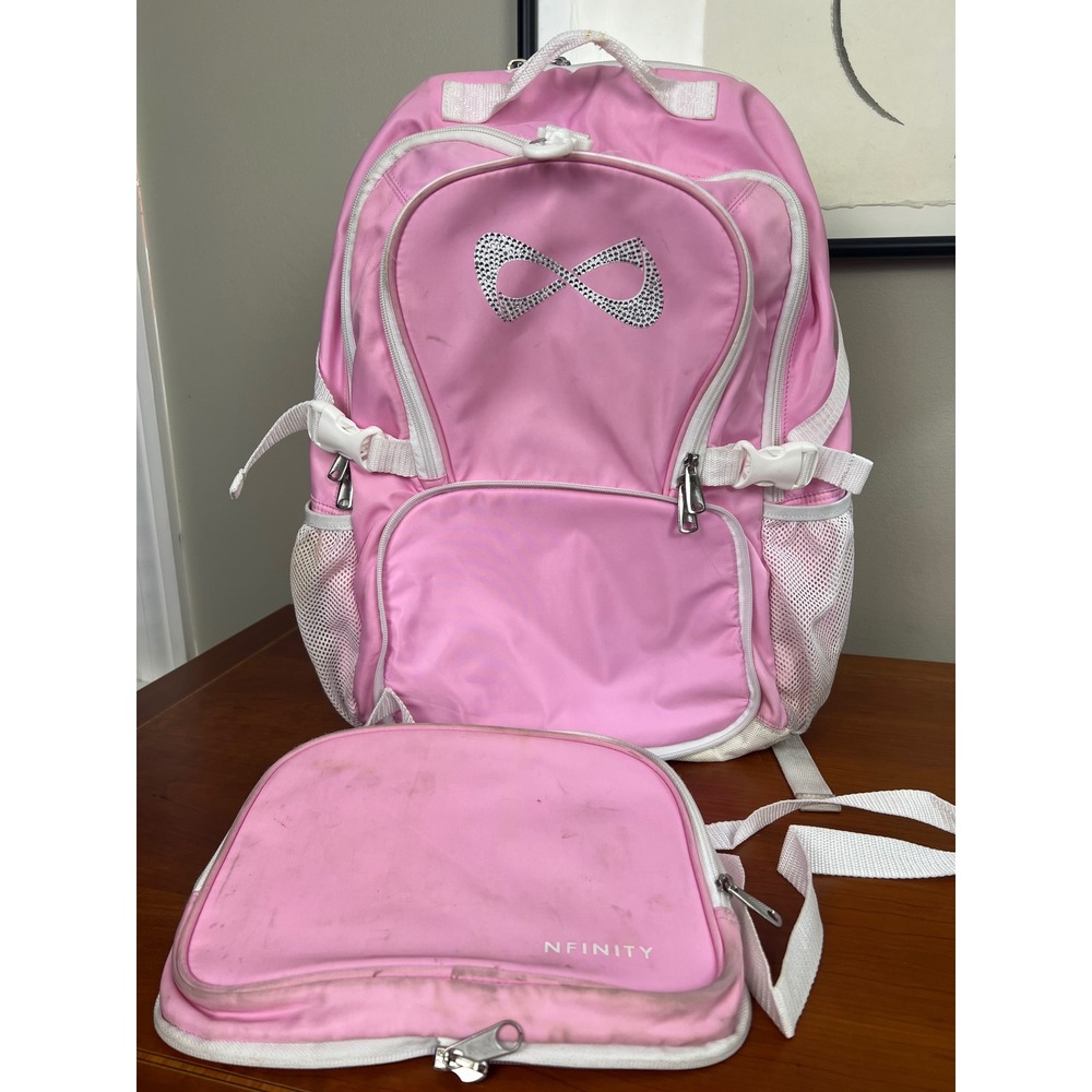 Nfinity Cheer Backpack Pink White Rhinestone Logo with Removable Pouch Kids - Picture 8 of 13